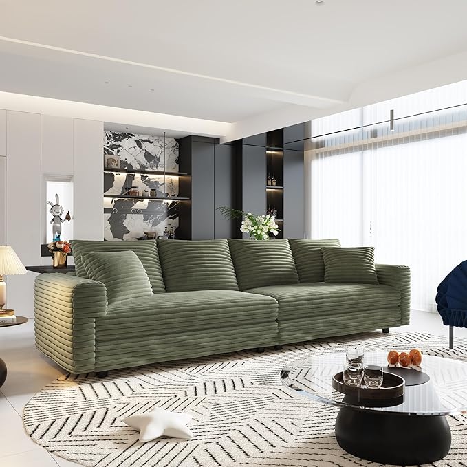 Ball &amp Cast 4 Seater Cloud Sectional Couch102.4 Modern Modular Sectional Sofa with Deep Seat &amp PillowsPlush Corduroy Comfy Convertible Sofa Couches for Living RoomGreen