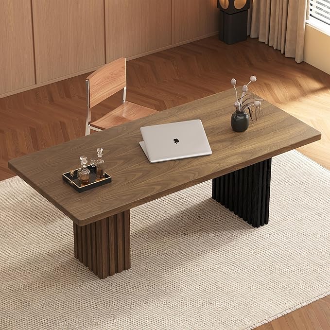 Mid - Century Modern 66.9 Wood Desk Large Computer Desk for Home Office Writing Desk &amp Living Room/Bedroom Table Executive Work Desk Walnut