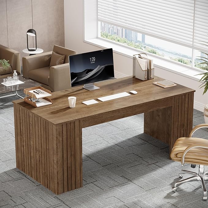 Tribesigns Modern Executive Desk 63-Inch Large Office Computer Desk Study Writing Table Workstation Business Furniture for Home Office Brown