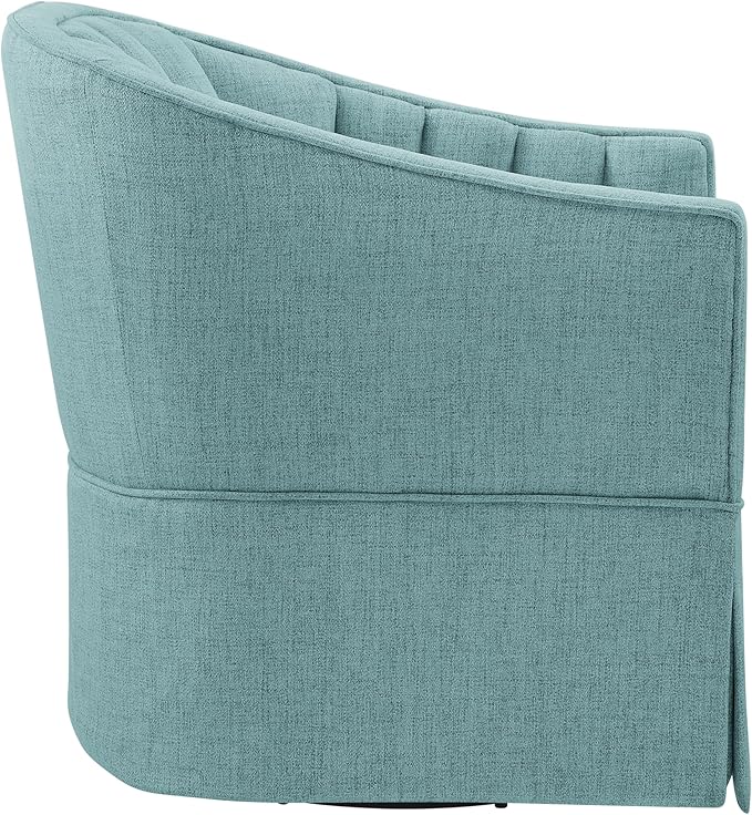 LifeSky Swivel Accent Chair Coastal Style Upholstered Armchair: 360 Degree Rotating Reading Chair with Curved Backrest &amp Textured Fabric - Wood Frame Living Room Seating for Coastal Home Decor &am