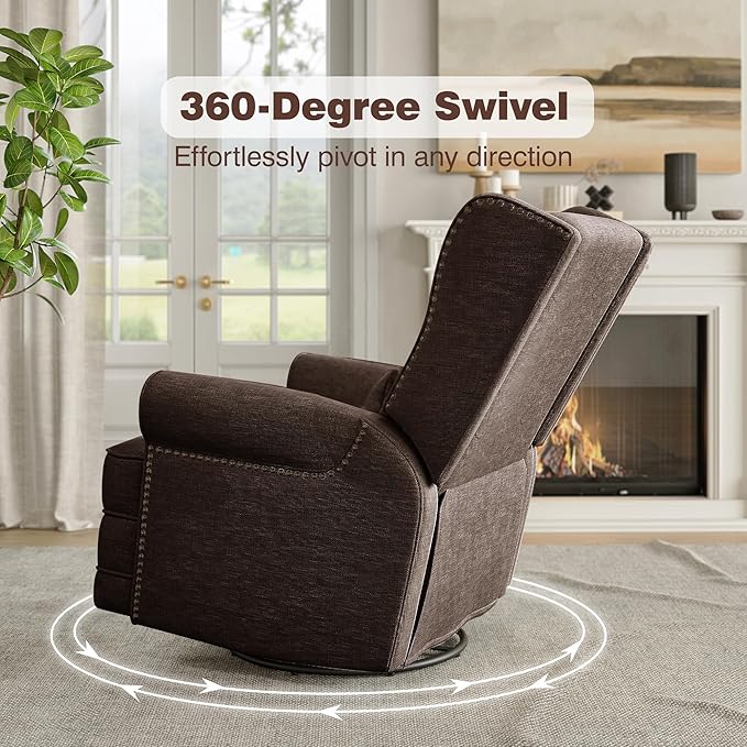Kiss the Water Swivel Recliner Chair with Adjustable Back and Footrest Comfy Rocker Recliner Chair with Carbon Steel Base Glider Recliner Nursery Chair for Living Room Bedroom Nursery Coffee