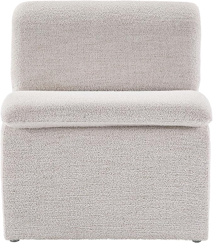 Modway Lume Curved Lounge Chair in Parchment Boucle Fabric – Modern Upholstered Armless Accent Chair with Padded Cushion - Unique Slipper Chair for Bedroom or Living Room