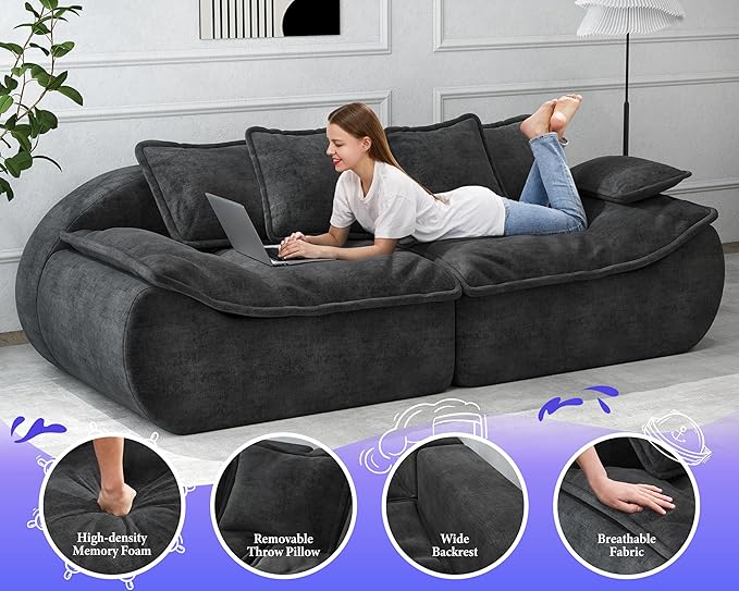 Hobestluk Sofa Couches 3-Seater Modular Sectional Sofa 89''Comfy Loveseat with Throw Deep Seat Small Sofa for Small Space Memory Foam Sectional Couches for Living Room Office Apartment