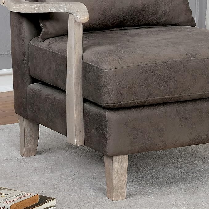 HOMES: Inside + Out Turney Upholstered Chair with Pillow Back and Wooden Arm for Living Room Bedroom Light Brown