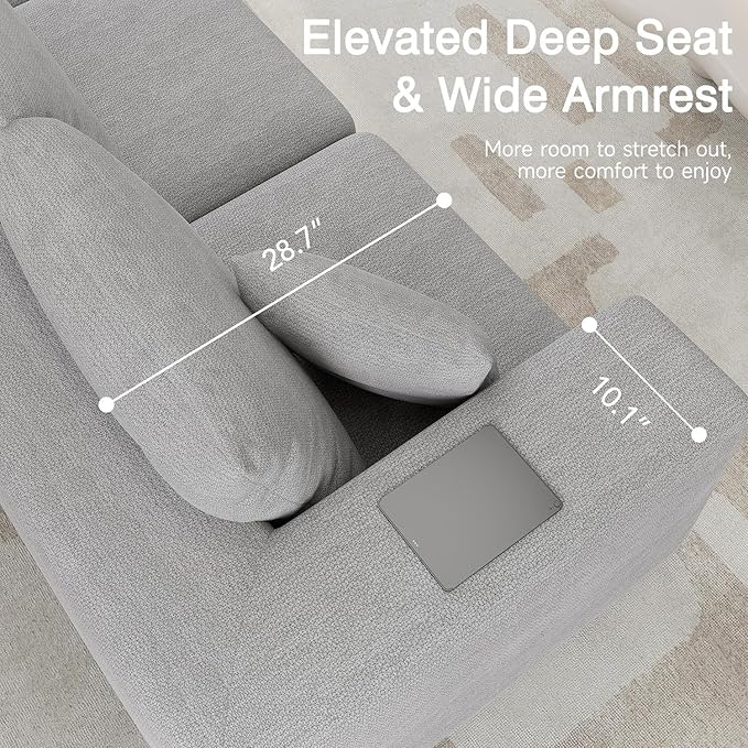 CUGOAO 152'' Modern Boneless Couch Oversized 2-in-1 Modular Sectional Sofa Bed Extra Deep Seat Upholstery Cloud Couch Boneless Couches for Living Room No Assembly Required Grey Chenille