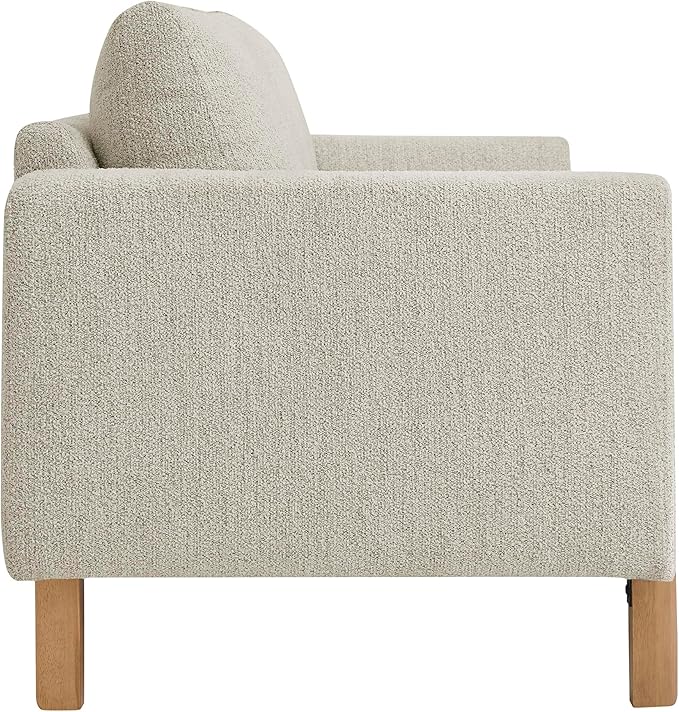 Modway Hawken 75 Inch Mid-Century Modern Boucle Sofa in Parchment Beech with Wood Legs – Comfortable 3-Seater Couch for Living Room Apartment or Office Lounge