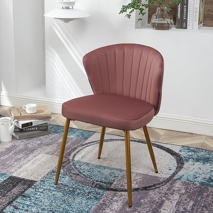 Modern Velvet Accent Chair for Living Room Bedroom Entryway or Small Spaces with Channel-Tufted Design Comfortable and Trendy Armless Seat Rose