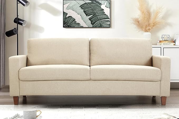 Miles Mid Century Modern Couch for Small Spaces Living Rooms Apartments and Condos 3 Seater Sofa with Reversible Back Pillows 77 Wide Beige