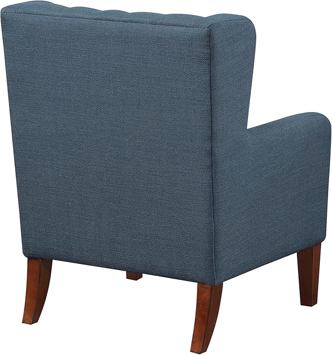 Lexicon Living Room Accent Chair Button Tufted Wingback Track Arm Reversible Seat Cushion Solid Wood Legs Textured Fabric Comfy Armchair for Bedroom/Office Easy Assembly Blue