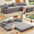 L Shaped Convertible Modular Sofa Bed with Cylindrical Pillow &amp Reversible Chaise Corduroy Folding Floor Sofa Couch Bed with Fixed-Shape Frame &amp Storage Pocket for Living Room Grey