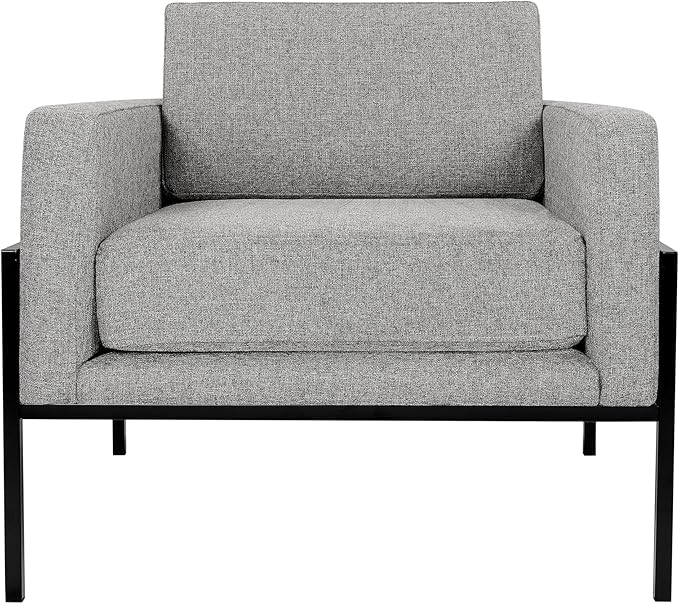 HomePop Modern Metal Frame Accent Chair|Homepop Home Décor|Accent Chairs for Living Room &amp Bedroom - Sustainable Gray Woven