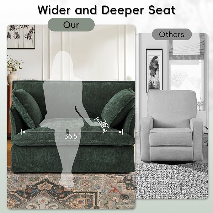47.2 Oversized Accent Chair with Dual-Port Charging Modern Design Base&ampArmrest Throw Pillows Deep and Wide Seat Cloud-Like Comfy Single Sofa Chenille Armchair for Living Room&ampApartment