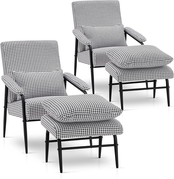 MCombo Modern Accent Chair with Ottoman Soft Fabric Club Armchair Upholstered Leisure Chair for Small Space Living Room &amp Bedroom 4123 (2)