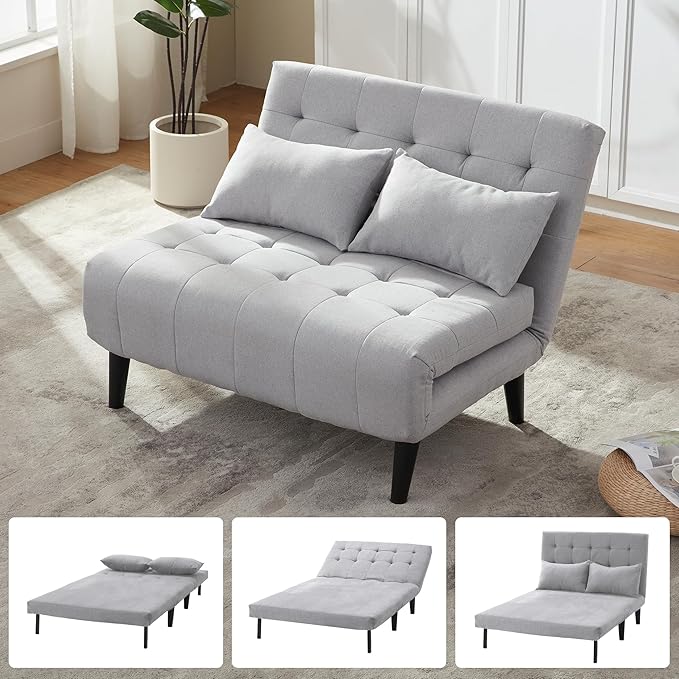 Oversized Foldable Sofa Bed with 7-in-1 Linen Fabric Couch Ideal for Apartments Guest Rooms and Small Space Gray