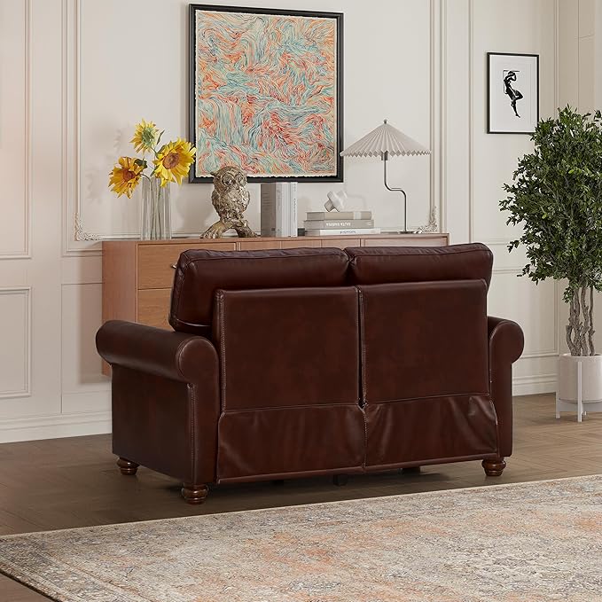 59 Faux Leather Pu Loveseat Underseat Storage Classic Love Seat Couch Elegance 2 Seat with Rolled Armrests Nailhead Trim Wood Legs Traditional Living Room Accent Sofa 2 Seat-Burgundy
