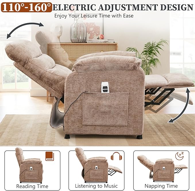Holaki Power Recliner Chair Chenille Living Room Chairs Reading Lounge Chair Home Theater Seating with Adjustable Backrest and Footrest for Small Spaces Nursery(Brown)