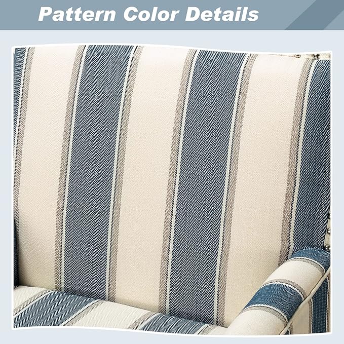 HULALA HOME Modern Accent Chair with Arms and Wooden Legs Mid Century Accent Chair Armchair High Back Rest Padded Armrest and Comfortable Cushioned Seat for Living Room (Stripe Blue)