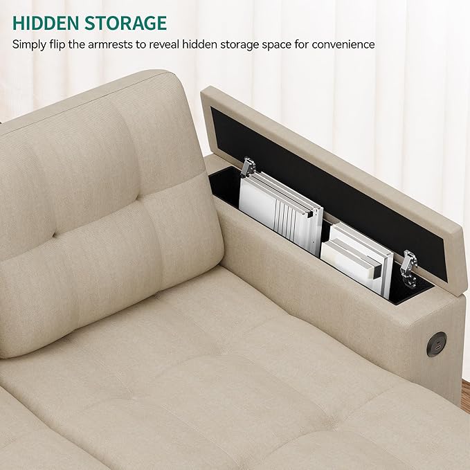 YITAHOME Sleeper Sofa L-Shaped Sofa Couch Bed with Storage Chaise &amp USB Reversible Sleeper with Pull Out Bed 4-Seat Fabric Convertible Sofa 2-in-1 Pull Out for Living Room Beige