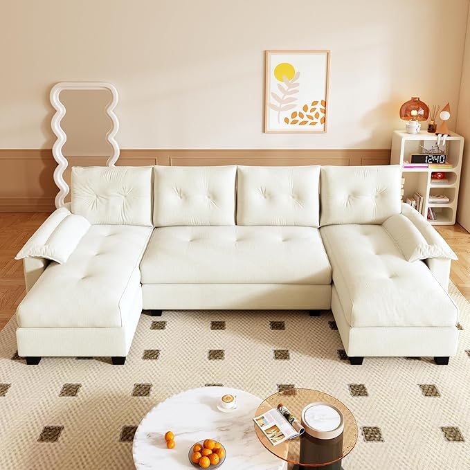 104.7 Modular Sectional Couch Convertible U Shaped Couch with Pull Out Bed Comfy Sleeper Sofa with Removable Armrests &amp USB Ports Modern Sectional Couches for Living Room Beige