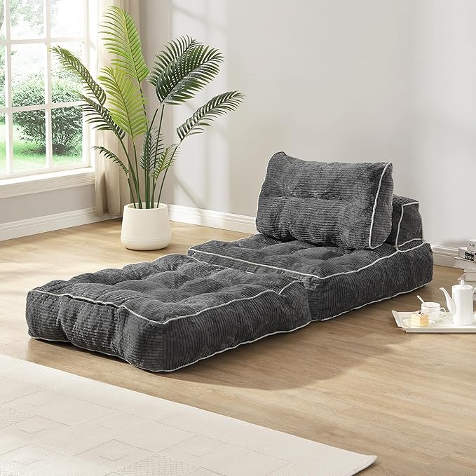 Ball &amp Cast Folding Sofa Bed Futon Couch Bed with Pillow and Backrest Convertible Sleeper Chair Comfy Floor Sofa for Living Room BedroomGray