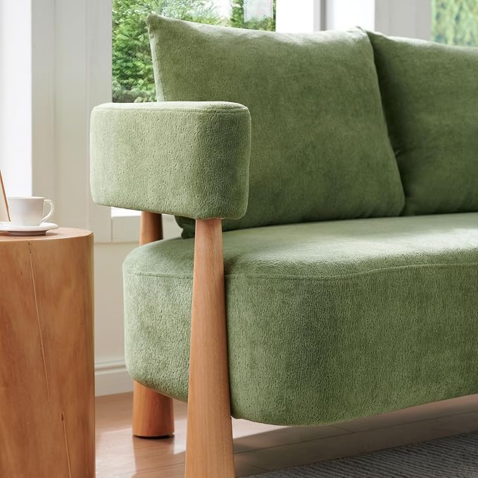 67 L Loveseat Sofa Mid Century Modern Sofa Couch with 2 Pillows Comfy Chenille Couches Upholstered Small Sofa for Living Room Bedroom Apartment &amp Office Easy Assembly Green