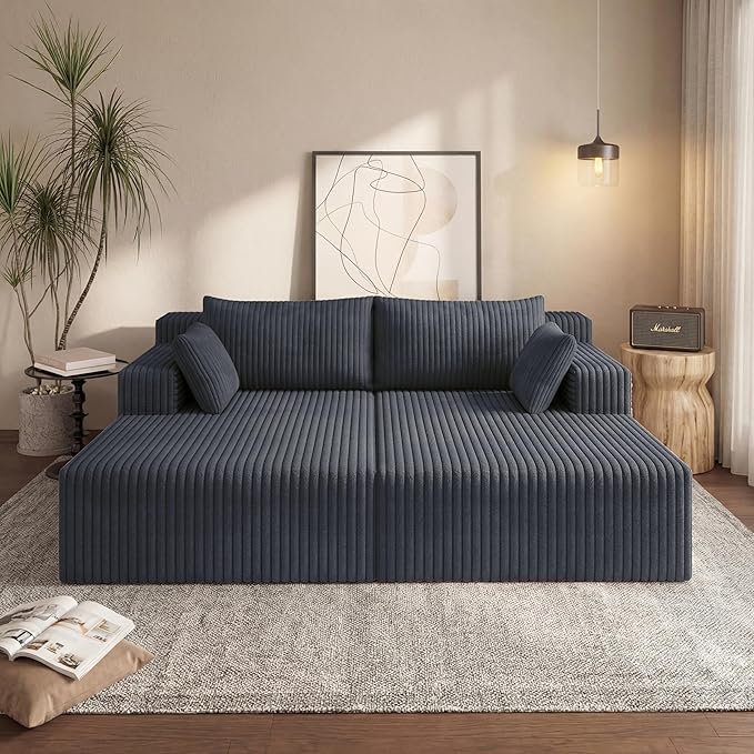 71-Inch Fluffy Corduroy Boneless Sleeper Daybed Loveseat Double Recliner Chaise Lounge Sofa Couches Floor Cloud Sofa Chaise W/4 Pillows for Home Apartment Living Room