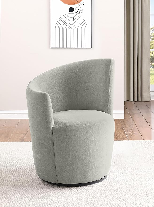 Coaster Home Furnishings - Nueva - Wood - Upholstered Swivel Accent Chair with Curved Backrest Cushioned Seat and Contemporary Style - Living Room - Dove Grey - 907527