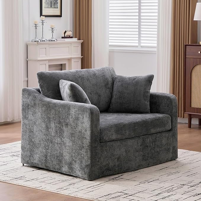 44 Modern Oversized Accent ChairsReading Chair for Bedroom BigChenille Grey Upholstered ArmchairOversized Chair for Living Room Comfy