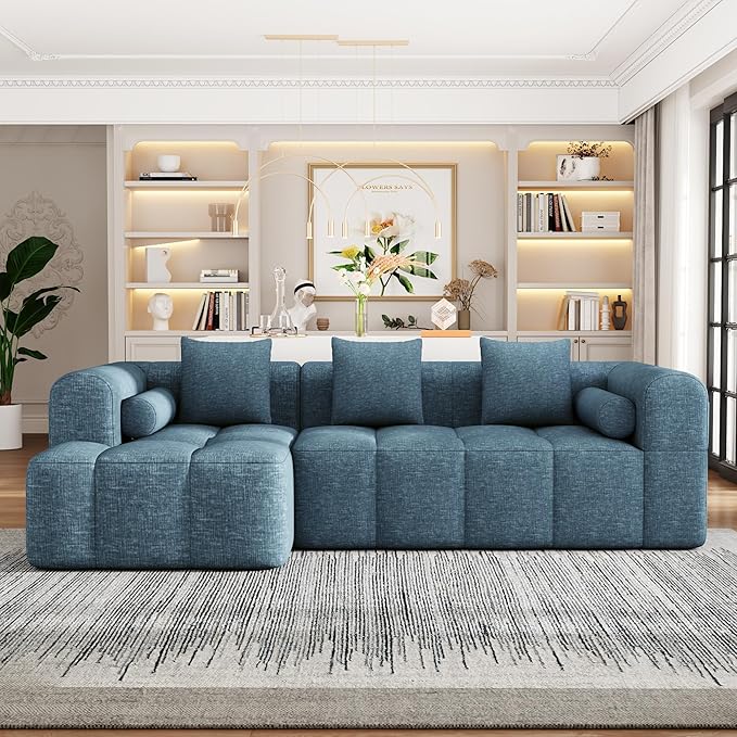 101.2 Sectional Sofa Full-Compressed Modular Sofa Couch Free-Combined Sofa with Deep Seating and Two Side Pockets for Living RoomBlue