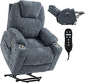 Power Lift Chair with Massage &amp Heat Electric Recliner Chairs for Adults Remote Control Sofa for Living Room Standing Assistance USB Ports Stainless Steel Cup Holders (Chenille Blue)