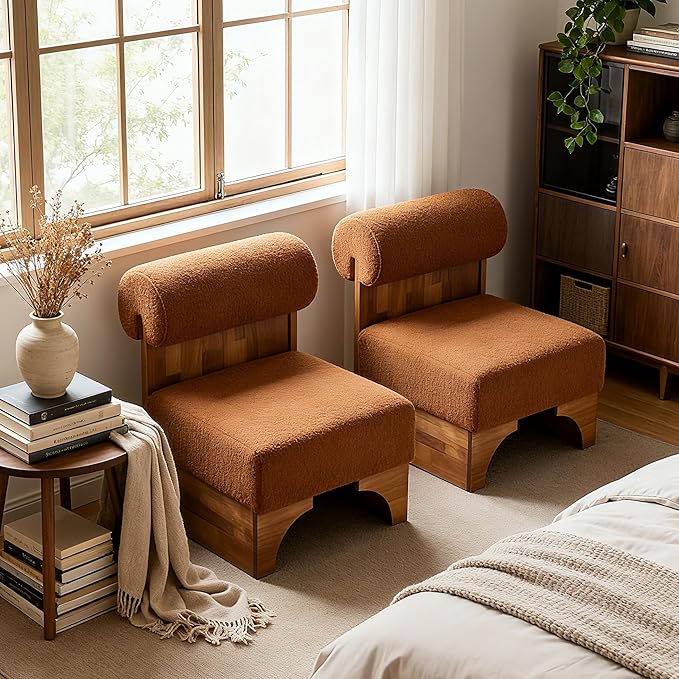 Christopher Knight Home Nadine Boucle Club Chair Upholstered Lounge Chair Rolled Backrest Accent Chairs Solid Wood Legs Frame Single Sofa for Living Reading Room Accent Chairs Set of 2 Brown