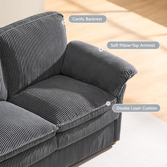 ONBRILL 86.6 Corduroy Couches for Living Room Comfy 3 Seater Sofa with Pillow-Top Armrest &amp Dual-Layer Cushions Mid Century Modern Couch for Bedroom Apartment Grey