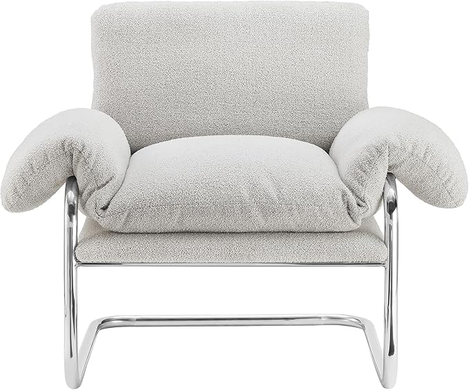 Modway Ansel Boucle Accent Chair in Newsprint - Fabric Lounge Chair for Living Room Bedroom - Upholstered Corner Reading Chair with Arms and Removable Cushions