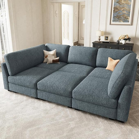 Belffin 86.2 Sectional Sleeper Sofa Bed with Deep Seat Cloud Modular Sectional Couches for Living Room. Blue Grey Sofa