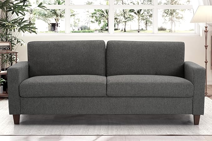 Miles Mid Century Modern Couch for Small Spaces Living Rooms Apartments and Condos 3 Seater Sofa with Reversible Back Pillows 77 Wide Grey