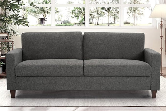 Miles Mid Century Modern Couch for Small Spaces Living Rooms Apartments and Condos 3 Seater Sofa with Reversible Back Pillows 77 Wide Grey