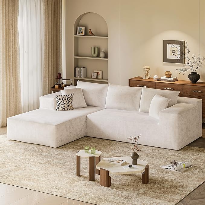 VICTONE 108” Cloud Sectional Couches Boneless Couch Modular L-Shaped Sofa with Deep Seat Modern Comfort Upholstered Sofas for Living Room No Assembly Required (Chenille Beige)