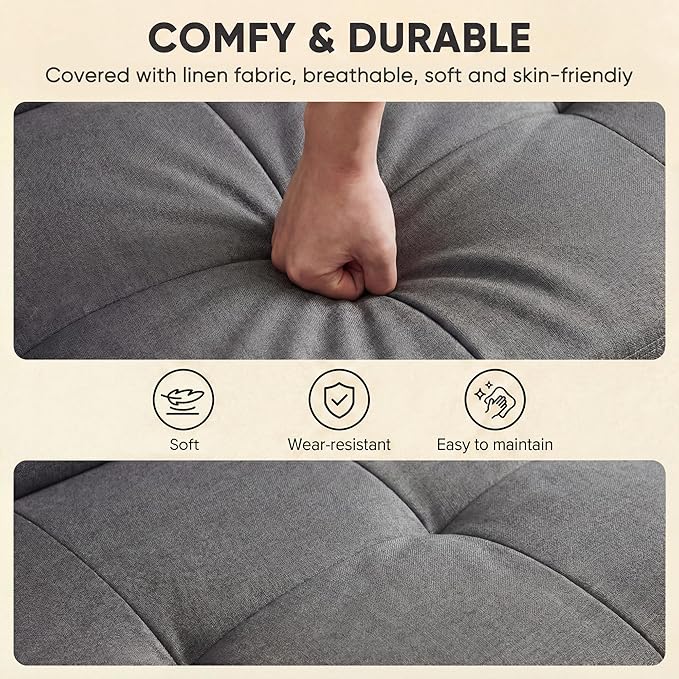YESHOMY Modern Futon Sofa Bed Convertible Futon Couch with Adjustable Backrest Futon Loveseat Sleeper Sofa Bed with Armrest for Living Room Small SpacesLinen Fabric Light Gray