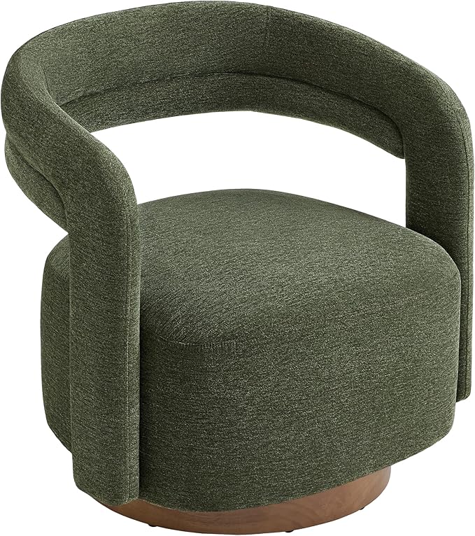 Swivel Accent Chair Upholstered Barrel Chair with Open Back Design Modern Arm Chair with Wooden Base for Living Room Bedroom Reading Waitingroom Green