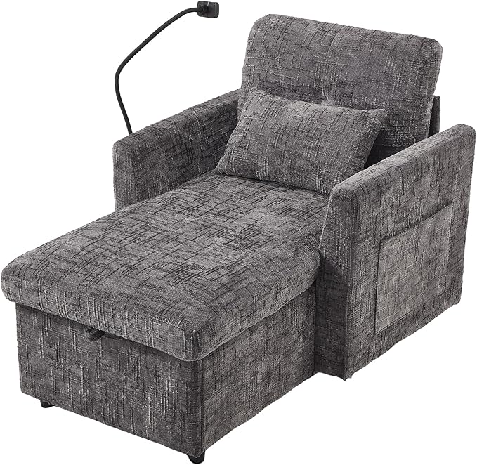 Oversized Multifunctional Recliner Chair with Phone Holder Chenille Ergonomic Lazy Boy Recliner Chair with Storage Backrest Swivel Rocking Chair for Living Room (Gray)