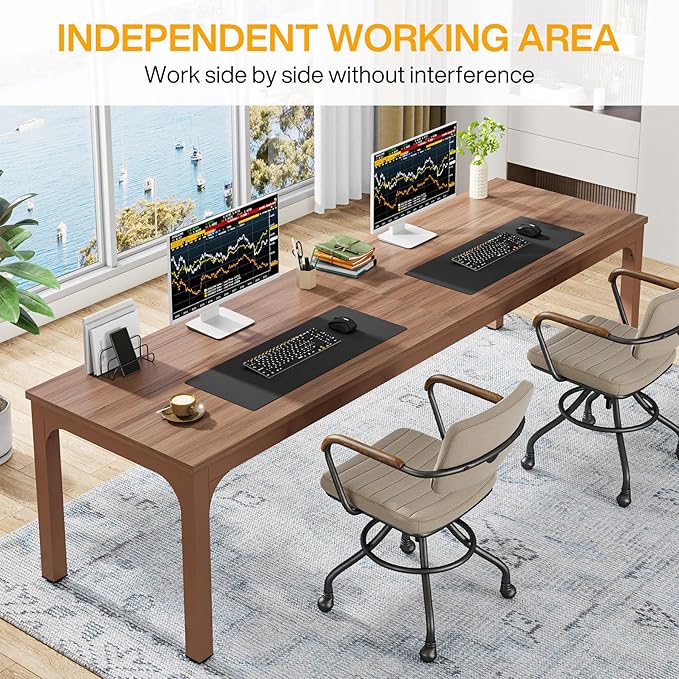 Tribesigns 78.7 Inches Extra Long Computer Desk 2 Person Desk Double Long Desk Workstaion for Home Office Coffee Brown
