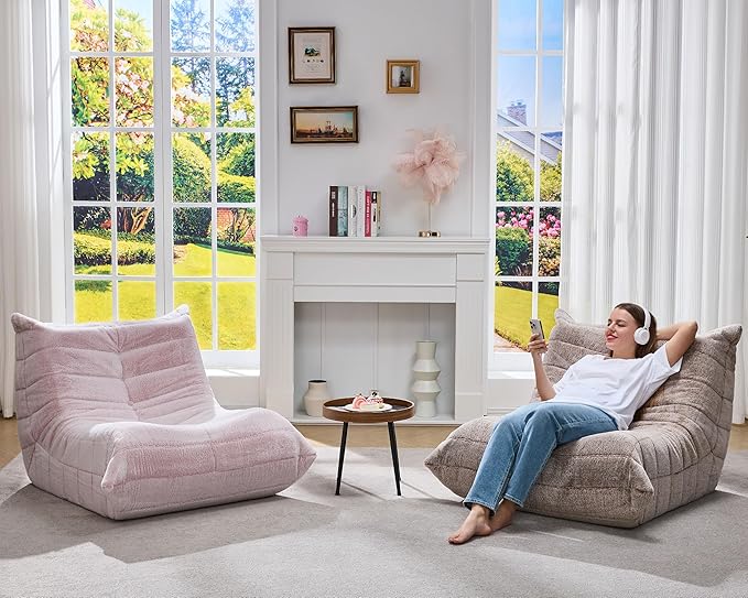 Bean Bag Chairs for Adults Giant Bean Bag Chair Memory Foam BeanBag Chair Bean Bag Sofa with Filler Faux Fur Fireside Beanbags Lazy Sofa for Living Room Bedroom Office (Brown Plush Single)
