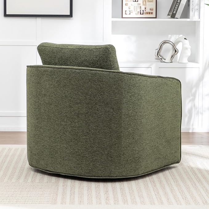 MINCETA Oversized Accent Chair for Living Room 360° Swivel Barrel Chair with High Density Foam Modern Glider Chair with Fabric Upholstered Armchair for Apartment Bedroom Green