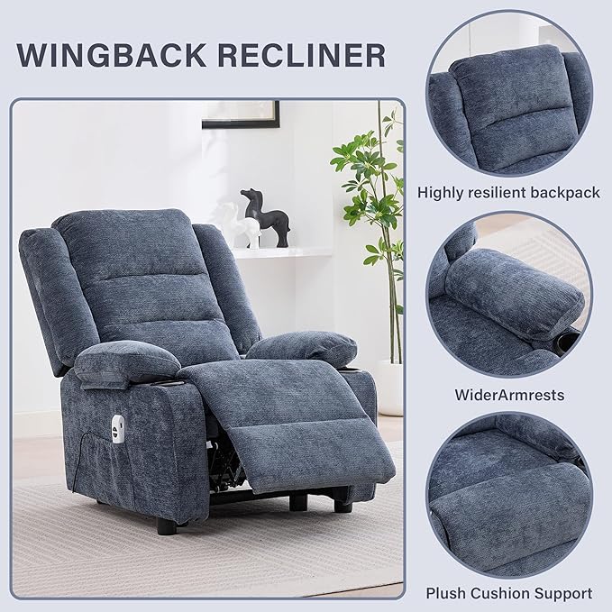 Power Recliner Chair with Cup Holders Electric Recliner Chair for Adults Living Room Reclining Chair Home Theater Seating Lounge Chair (1 Blue)