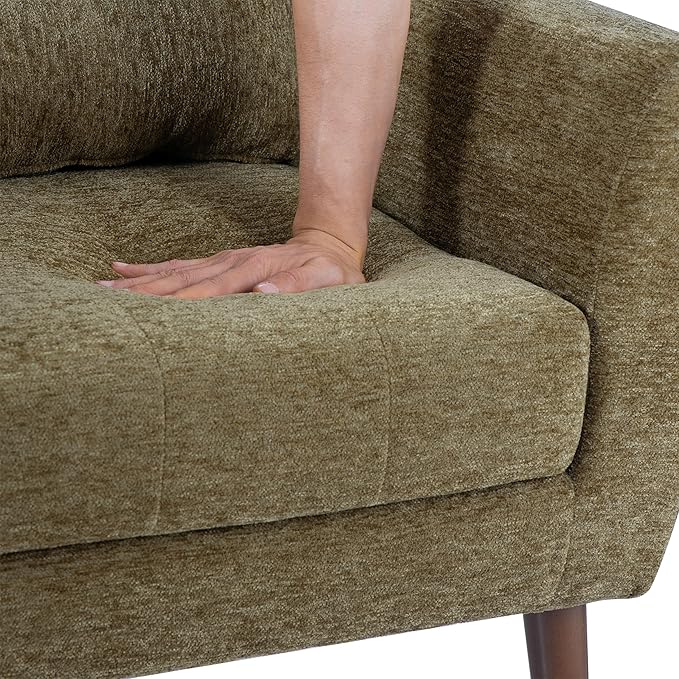 Generic Modern Accent ChairChenille Arm Chairs for Living RoomUpholstered Mordern ArmchairComfy Soft Padded Lounge Chair in Small Space Bedroom w/Pillow Solid Wood Leg (Olive Green)