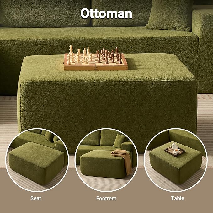 106 Cloud Sectional Couch with Comfy Chaise and OttomanCloud Velvet Boneless Couches for Living RoomL Shape Sofa in A Box No Assembly RequireGreen