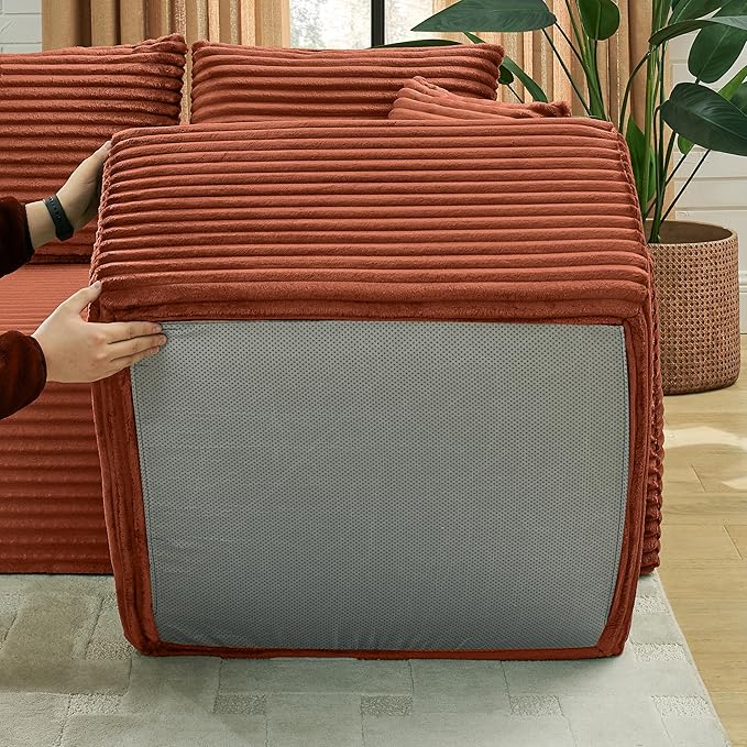 U-Shaped Cloud Sectional Couch Symmetrical Modular Compressed Boneless Sectional Sofa with Chaise Lounges Plush Corduroy Boneless Corner Sofa for Living Room
