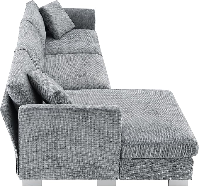 Deep Seat Oversized L Shaped Modular Sectional Sofa with Extra Wide Chaise 4 Seater Cloud Lounge Sofa Corner Couch with Metal Legs and Detachable Cushions for Living Room Apartment Chenille Fabric