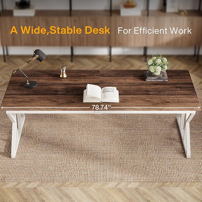 Tribesigns 78.74-Inch Large Executive Desk Industrial Home Office Computer Desk Simple Long Writing Study Table Business Furniture (Rustic Brown/White)