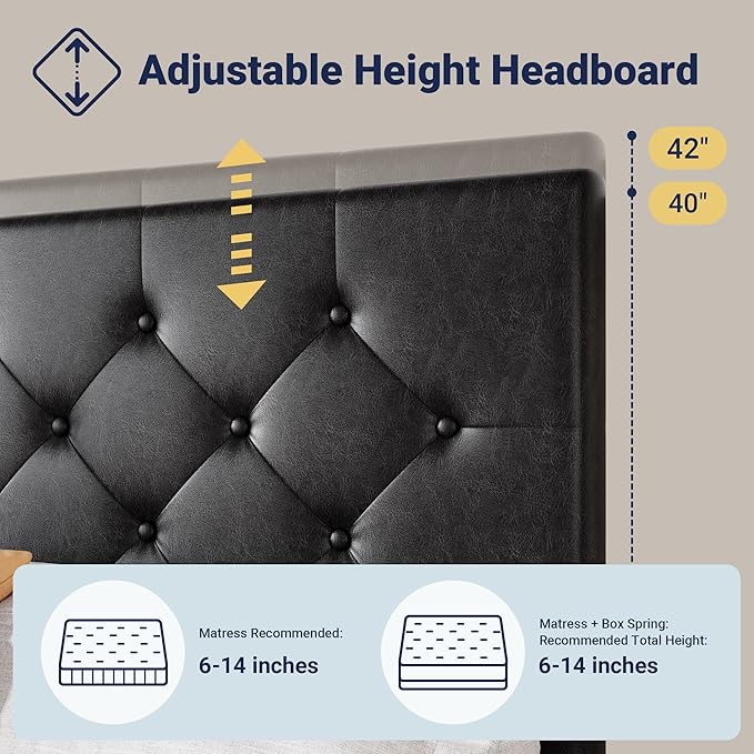 Allewie Upholstered Queen Size Platform Bed Frame with 4 Storage Drawers and Headboard Diamond Stitched Button Tufted Mattress Foundation with Wooden Slats Support No Box Spring Needed Black